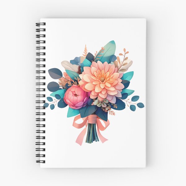 Item preview, Peach Dahlia & Pink Peony Bouquet with Teal Foliage - Elegant Floral Art Print designed and sold by DesignArtist.ia.