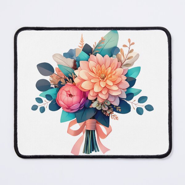 Item preview, Peach Dahlia & Pink Peony Bouquet with Teal Foliage - Elegant Floral Art Print designed and sold by DesignArtist.ia.