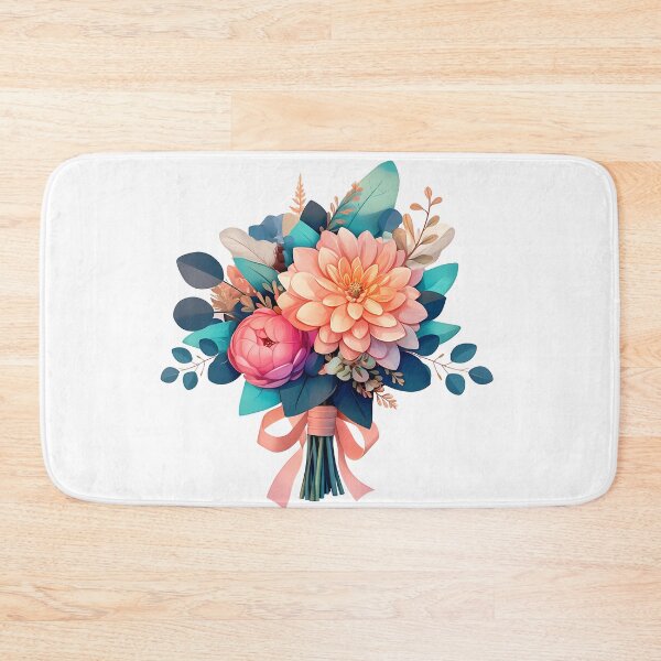 Item preview, Peach Dahlia & Pink Peony Bouquet with Teal Foliage - Elegant Floral Art Print designed and sold by DesignArtist.ia.