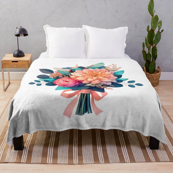 Item preview, Peach Dahlia & Pink Peony Bouquet with Teal Foliage - Elegant Floral Art Print designed and sold by DesignArtist.ia.