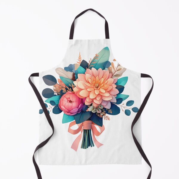 Item preview, Peach Dahlia & Pink Peony Bouquet with Teal Foliage - Elegant Floral Art Print designed and sold by DesignArtist.ia.