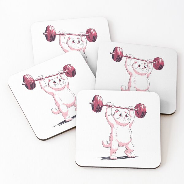Item preview, Strong White Cat Character Lifting a Heavy Red Barbell in a Powerful Fitness Pose designed and sold by khemjiraphoto.