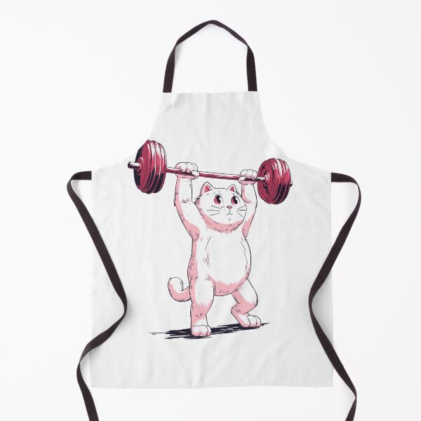 Item preview, Strong White Cat Character Lifting a Heavy Red Barbell in a Powerful Fitness Pose designed and sold by khemjiraphoto.
