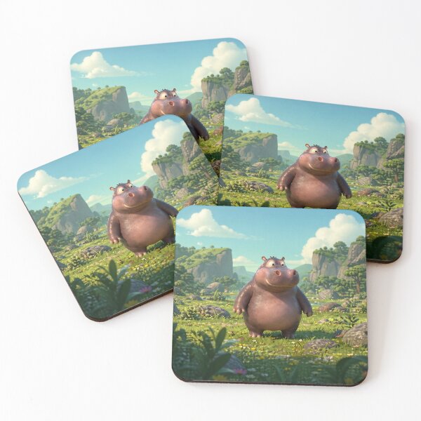 Item preview, Cute Cartoon Hippo in Sunny Meadow – Whimsical 3D Animal Landscape Art designed and sold by AnimalAirtistry.