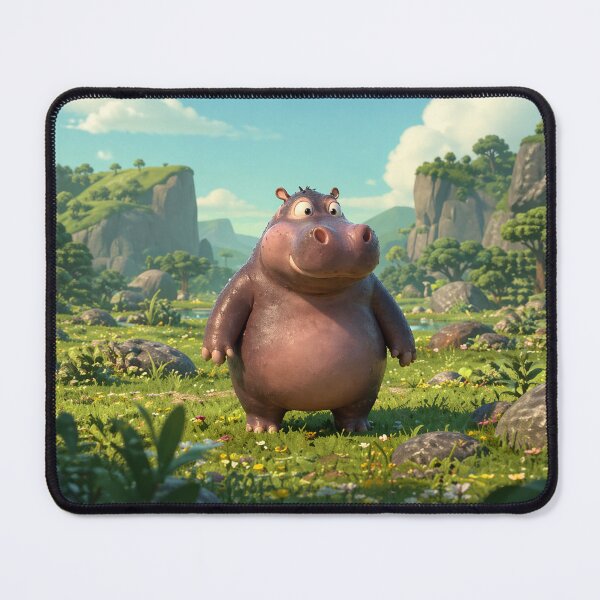 Item preview, Cute Cartoon Hippo in Sunny Meadow – Whimsical 3D Animal Landscape Art designed and sold by AnimalAirtistry.