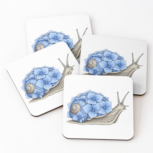 Item preview, Blue Hydrangea Flower Shell Snail Illustration designed and sold by TheDenimArt.