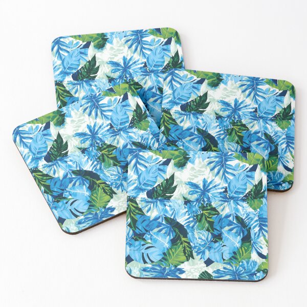 Item preview, Tropical Blue Leaves Seamless Summer Pattern designed and sold by blackBubble1.