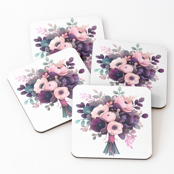Item preview, Pink Purple Anemone Bouquet with Ribbon - Elegant Romantic Floral Art Print designed and sold by DesignArtist.ia.