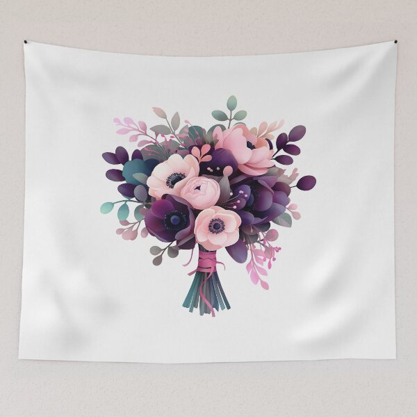 Item preview, Pink Purple Anemone Bouquet with Ribbon - Elegant Romantic Floral Art Print designed and sold by DesignArtist.ia.