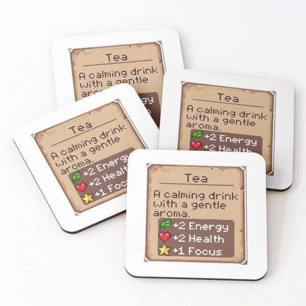 Item preview, Tea A Calming Drink With A Gentle Aroma +2 Energy +2 Health +1 Focus RPG Gamer Tea Lover Gift designed and sold by GrumpySableye.