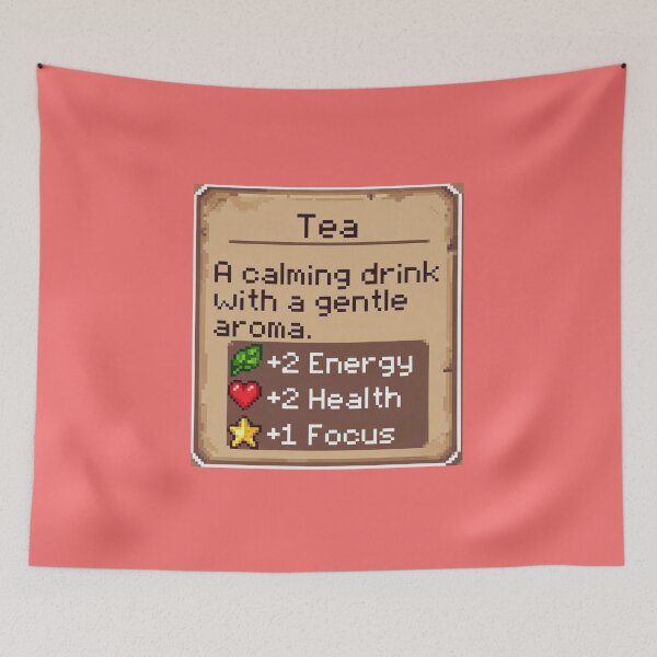 Item preview, Tea A Calming Drink With A Gentle Aroma +2 Energy +2 Health +1 Focus RPG Gamer Tea Lover Gift designed and sold by GrumpySableye.