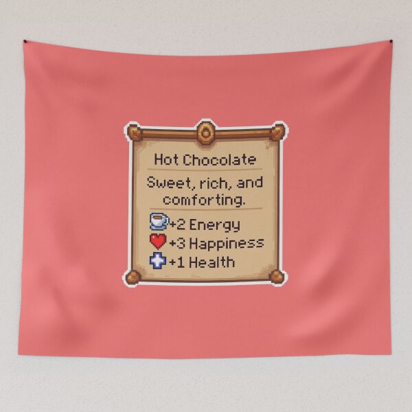 Item preview, Hot Chocolate Sweet, Rich, And Comforting. +2 Energy +3 Happiness +1 Health RPG Gamer Stats Boost Player designed and sold by GrumpySableye.