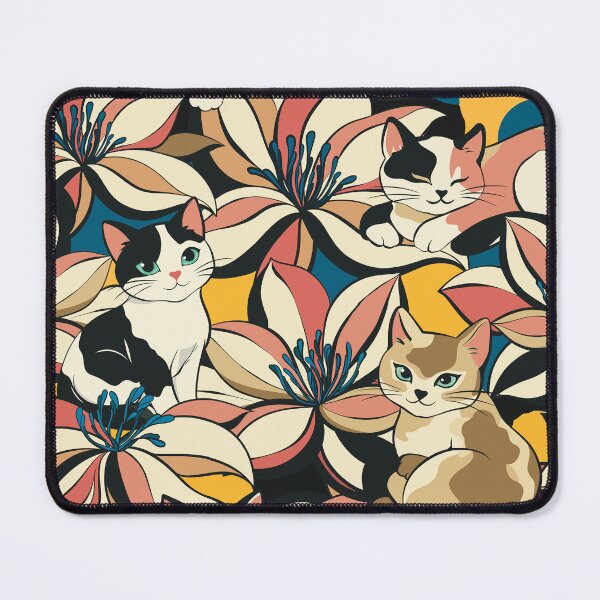 Item preview, Cute Cats and Floral Seamless Pattern | Kawaii Cat Lily Flower Repeat Print Design designed and sold by MonNoir.