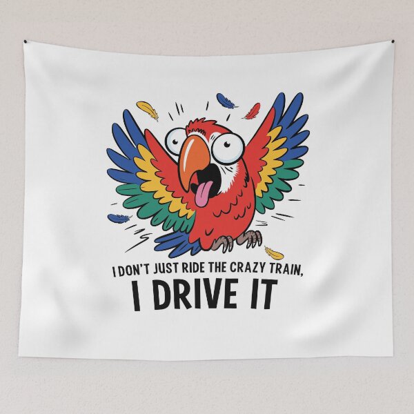 Item preview, Crazy Parrot "I Drive the Crazy Train" Funny Bird Design designed and sold by ArthousePromos.