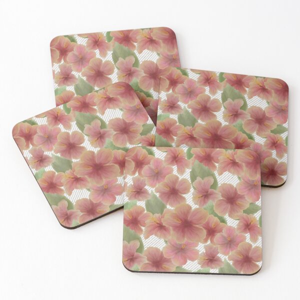 Item preview, Soft Watercolor Tropical Hibiscus Pattern with Stripes designed and sold by Seamlessly Buffalo.