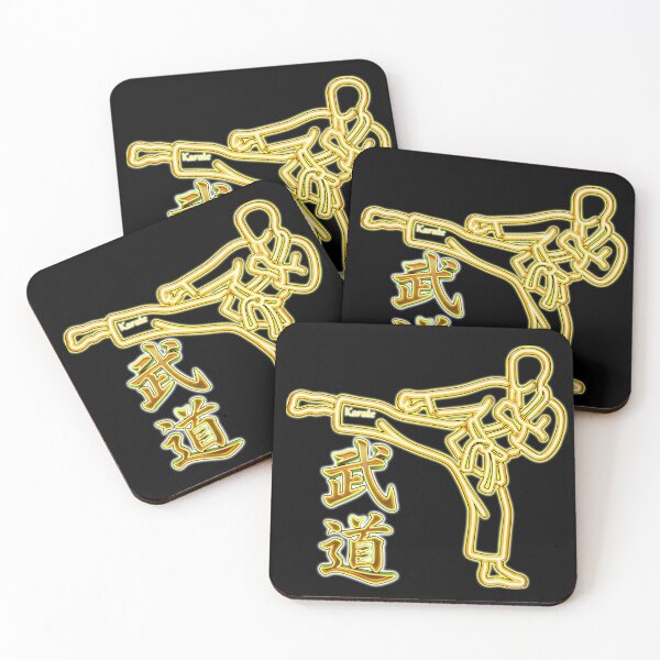 Item preview, Neon Gold Karate Fighter High Kick - Martial Arts Silhouette designed and sold by DigitalArtDesignLab.