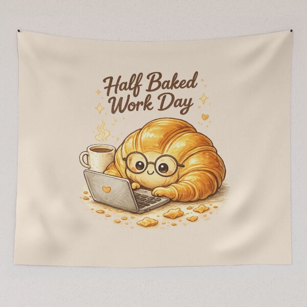 Item preview, Half Baked Work Day Croissant | Cute Cozy Work From Home Kawaii Pastry designed and sold by PopCulturePixel.