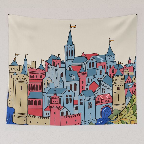 Item preview, Colourful Medieval Town Illustration Design designed and sold by MariOyama.