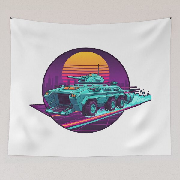 Item preview, Retro Futuristic Armoured Tank Neon City Vaporwave Style. designed and sold by The-T-In-Retro.