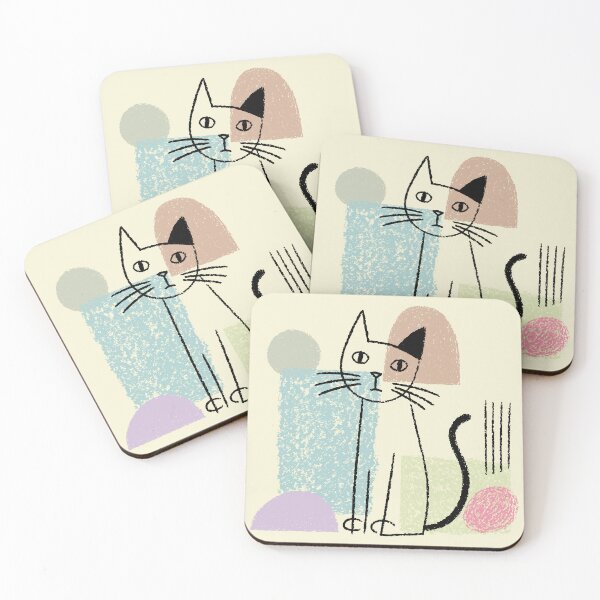 Item preview, Vintage Abstract Cat Line Art – Minimalist Childlike Crayon Style Cat Illustration designed and sold by SofiaTrendShirt.