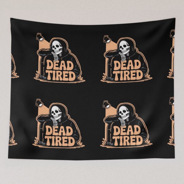 Item preview, Dead Tired Skeleton Resting on Tomb – Funny Gothic Skeleton T-Shirt designed and sold by Raw Tigers.