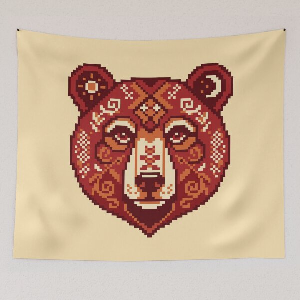 Item preview, «Bear with Ukrainian Ornament (Pixel art)» designed and sold by  BoomPoster.