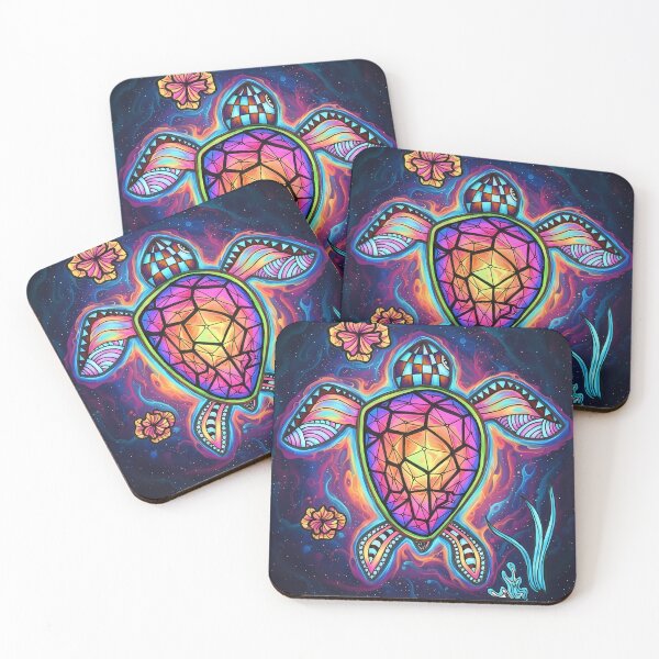 Item preview, Cosmic Sea Turtle - Hand Drawn Psychedelic Neon Nature Art designed and sold by Tafera.