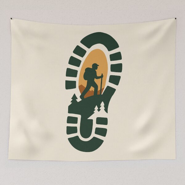 Item preview, Retro Mountain Hiking Sunset Shoe Print Design designed and sold by Vileprint.
