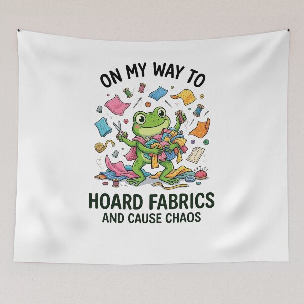 Item preview, On My Way To Hoard Fabrics And Cause Chaos Funny Sewing Frog Craft Humor Design  designed and sold by bilal sibgui.