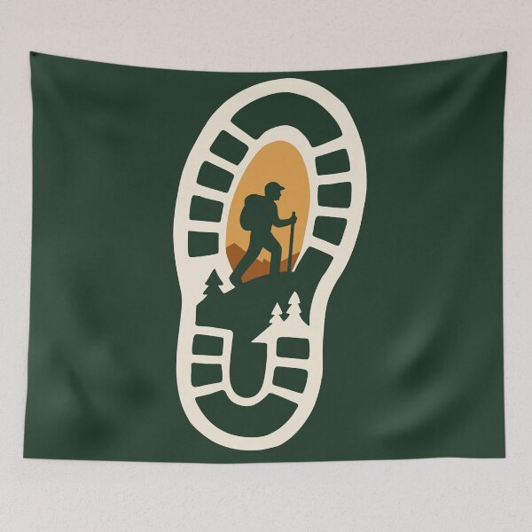 Item preview, Retro Mountain Hiking Sunset Shoe Print Design designed and sold by Vileprint.