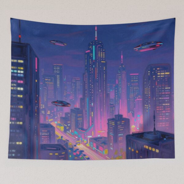 Item preview, Futuristic Sunset City inspired by Alfred Sisley with atmospheric light and modern neon glow designed and sold by FotoworldEdel.