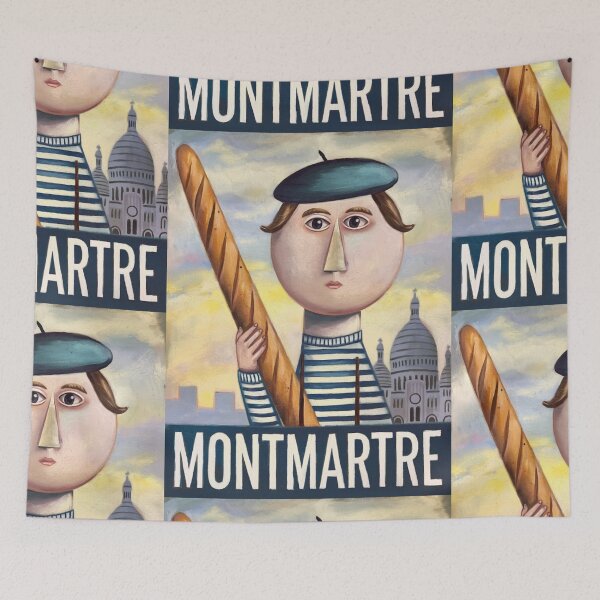 Item preview, Montmartre France Travel Poster | French Character with Baguette and Beret designed and sold by LeQuirks.