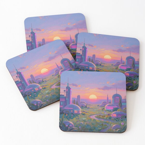 Item preview, Futuristic Sunset City inspired by Alfred Sisley – Neon Light & Dreamy Atmosphere  designed and sold by FotoworldEdel.