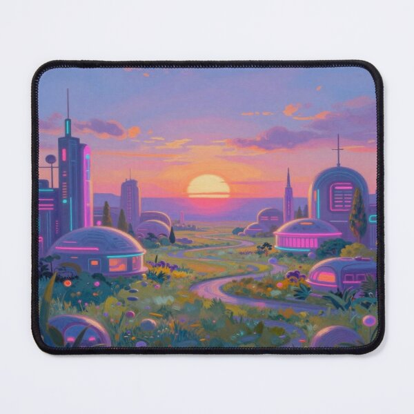Item preview, Futuristic Sunset City inspired by Alfred Sisley – Neon Light & Dreamy Atmosphere  designed and sold by FotoworldEdel.
