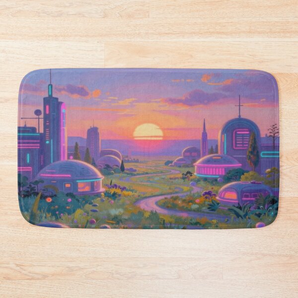 Item preview, Futuristic Sunset City inspired by Alfred Sisley – Neon Light & Dreamy Atmosphere designed and sold by FotoworldEdel.