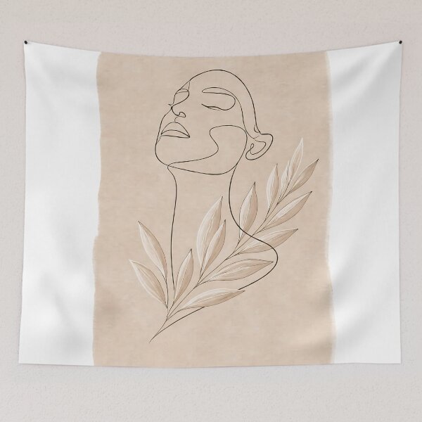 Item preview, Minimalist Face Line Art Botanical Print, Neutral Beige Woman Portrait Wall Art, Abstract Modern Boho Decor designed and sold by GaneshHilam.