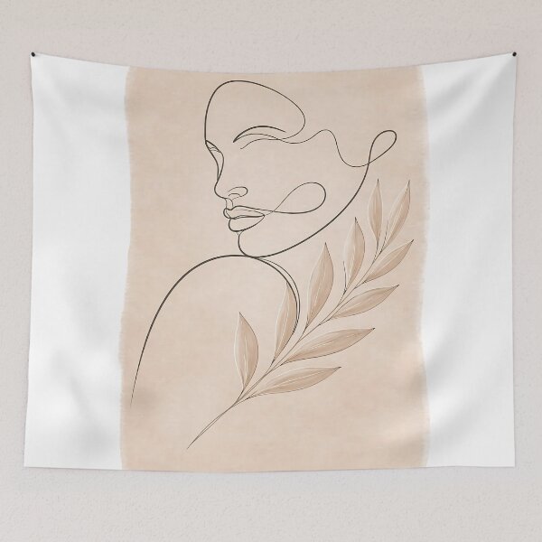 Item preview, Minimalist Woman Line Art Print, Abstract Face Botanical Wall Art, Neutral Beige Modern Boho Decor designed and sold by GaneshHilam.