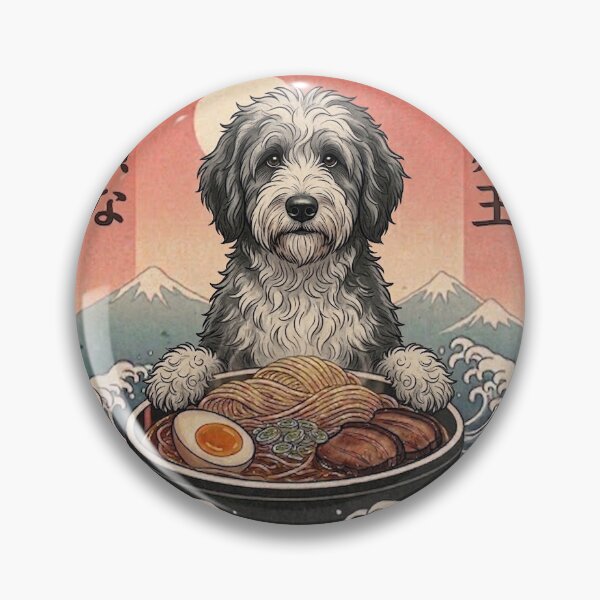 Item preview, Funny Sheepadoodle Japanese Ramen Noodles Vintage Kanagawa Wave designed and sold by FurryHavenPH.
