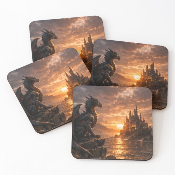 Item preview, Epic Dragon Watching Castle at Sunset | Fantasy Landscape Art designed and sold by DrakariArt.