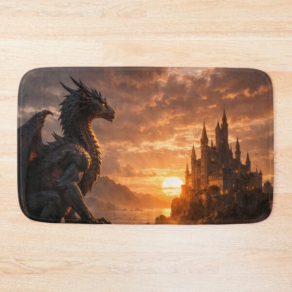 Item preview, Epic Dragon Watching Castle at Sunset | Fantasy Landscape Art designed and sold by DrakariArt.