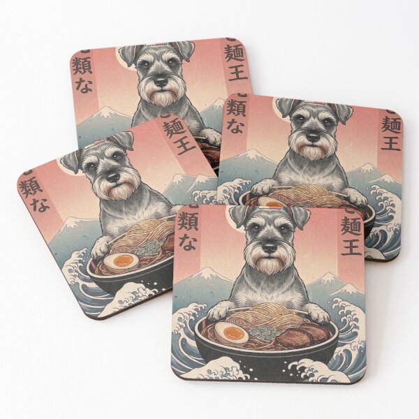 Item preview, Funny Miniature Schnauzer Japanese Ramen Noodles Vintage Kanagawa Wave designed and sold by FurryHavenPH.