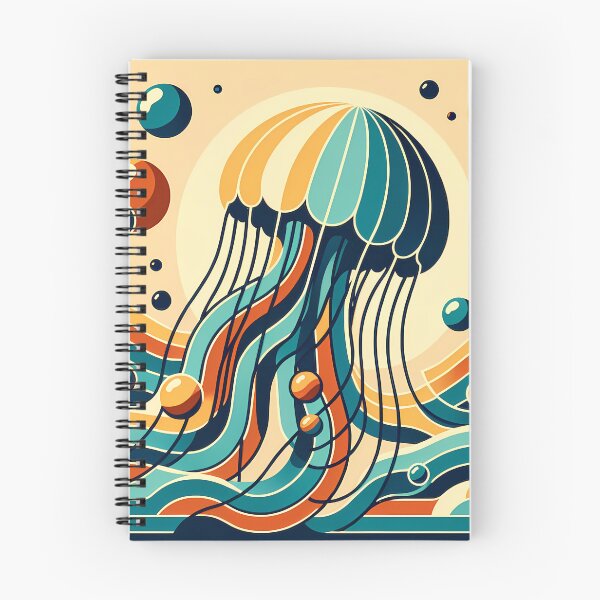 Item preview, Retro jellyfish over stylised ocean waves designed and sold by InkSmithery.