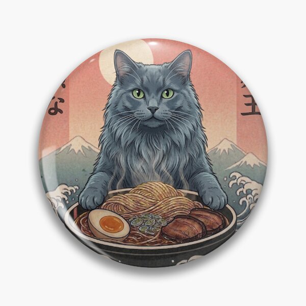 Item preview, Funny Nebelung Cat Japanese Ramen Noodles Vintage Kanagawa Wave designed and sold by FurryHavenPH.