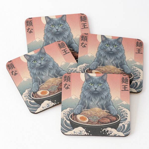 Item preview, Funny Nebelung Cat Japanese Ramen Noodles Vintage Kanagawa Wave designed and sold by FurryHavenPH.