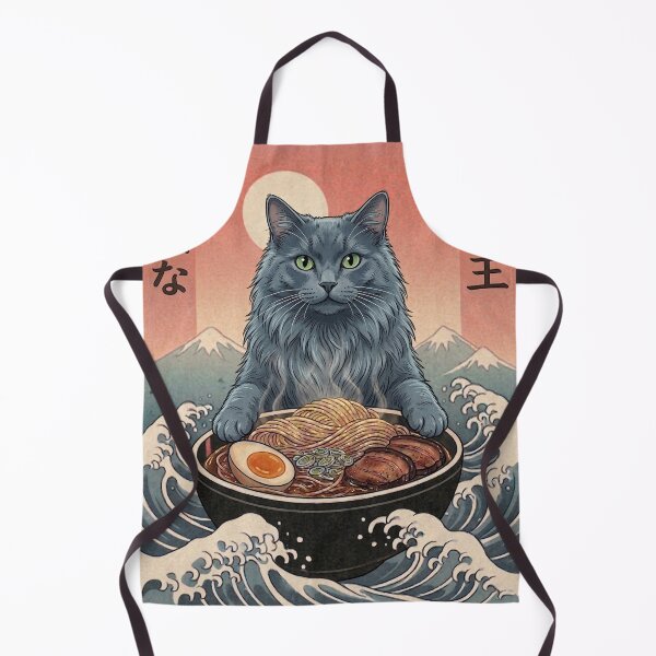 Item preview, Funny Nebelung Cat Japanese Ramen Noodles Vintage Kanagawa Wave designed and sold by FurryHavenPH.