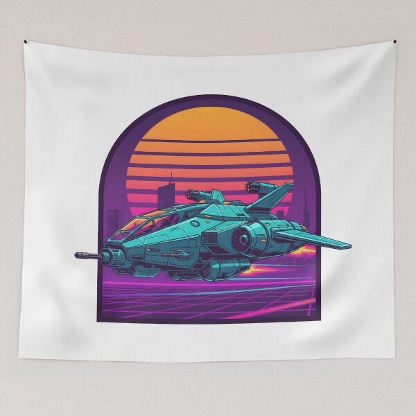 Item preview, Retro Futuristic Spaceship Neon City Vaporwave Style designed and sold by The-T-In-Retro.