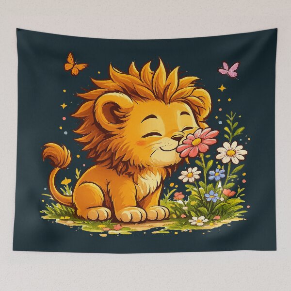 Item preview, Cute Lion Cub Smelling Flowers designed and sold by busurman.
