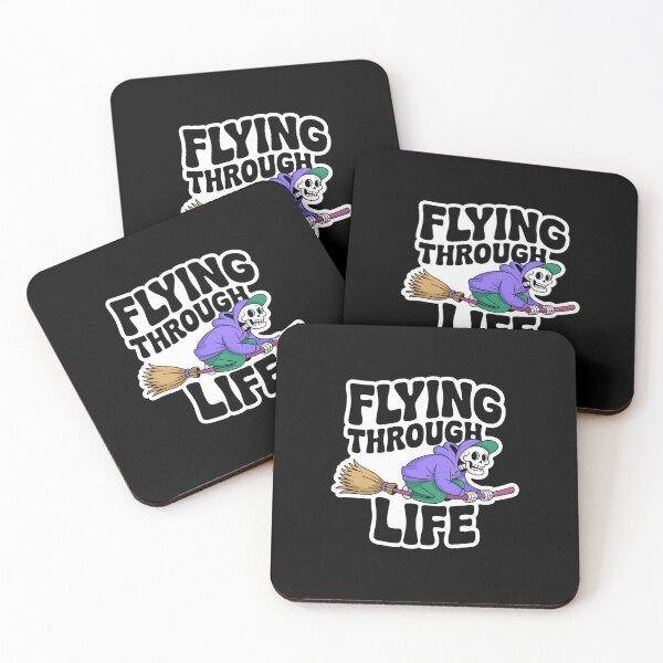 Item preview, Flying Through Life Skeleton on Broom – Funny Spooky Halloween T-Shirt designed and sold by Raw Tigers.