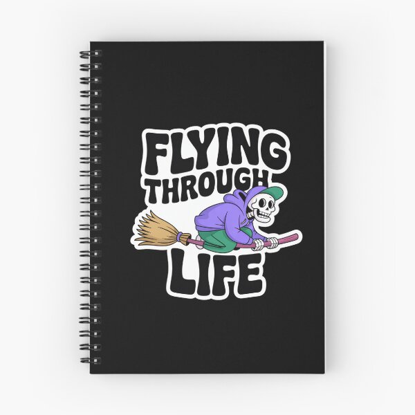 Item preview, Flying Through Life Skeleton on Broom – Funny Spooky Halloween T-Shirt designed and sold by Raw Tigers.