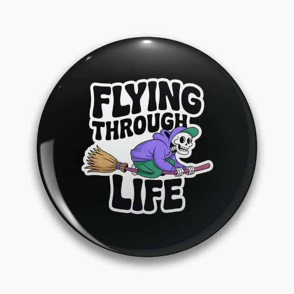Item preview, Flying Through Life Skeleton on Broom – Funny Spooky Halloween T-Shirt designed and sold by Raw Tigers.